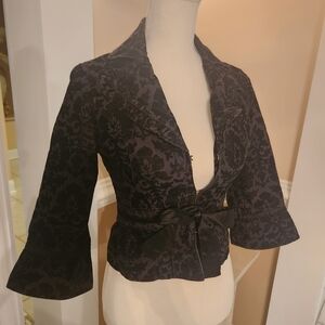 Free people black  velvet damask print corduroy Cropped vintage jacket small 0